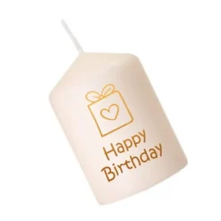Kerze - HAPPY BIRTHDAY Paket gold, 8 cm creme