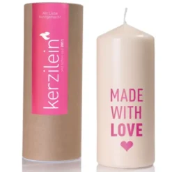 Kerze zur Geburt eines Mädchen - made with love, pink