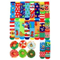 Kinder Adventskalender CHRISTMAS SOCKS - 24 bunte Einzelsocken - Gr. 30½-38½