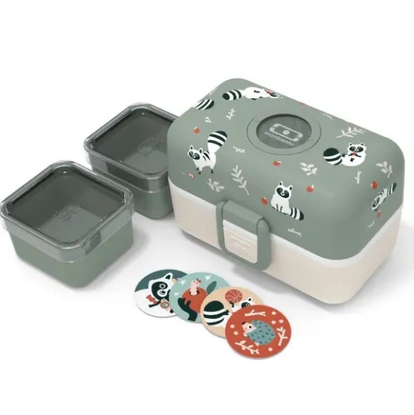 Kinder Lunchbox MB TRESOR Waschbär grün – inklusive 2 Snackboxen