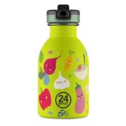 Kindertrinkflasche 0,25 l mit Gemüse Motiv - Edelstahlflasche mit Strohhalm und Sporttrinkverschluss