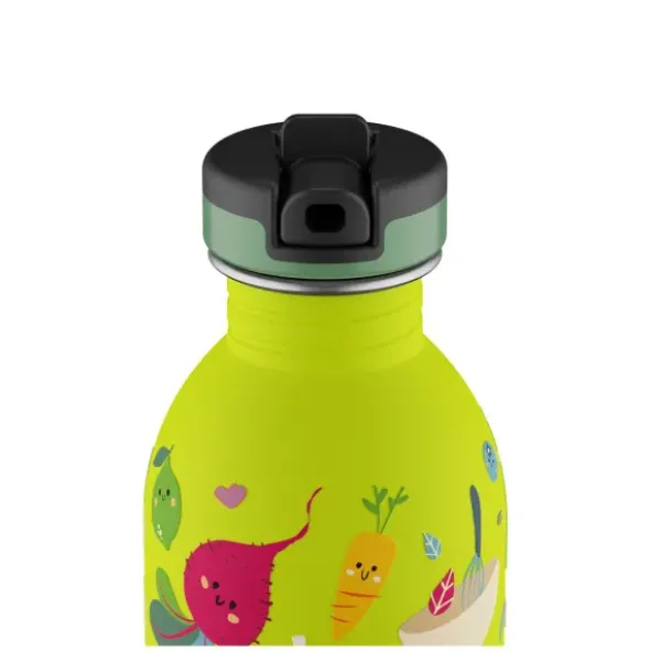 Kindertrinkflasche 0,25 l mit Gemüse Motiv - Edelstahlflasche mit Strohhalm und Sporttrinkverschluss