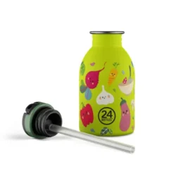 Kindertrinkflasche 0,25 l mit Gemüse Motiv - Edelstahlflasche mit Strohhalm und Sporttrinkverschluss