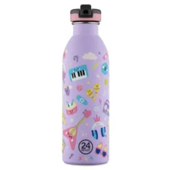 Kindertrinkflasche 0,5 l mit Musik Motiv - Edelstahlflasche mit Strohhalm und Sporttrinkverschluss
