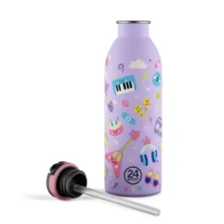 Kindertrinkflasche 0,5 l mit Musik Motiv - Edelstahlflasche mit Strohhalm und Sporttrinkverschluss