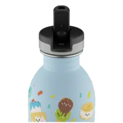 Kindertrinkflasche 0,25 l mit Süßigkeiten Motiv - Edelstahlflasche mit Strohhalm und Sporttrinkverschluss