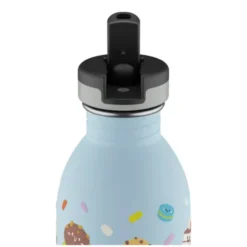 Kindertrinkflasche 0,5 l mit Süßigkeiten Motiv - Edelstahlflasche mit Strohhalm und Sporttrinkverschluss