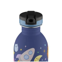 Kindertrinkflasche 0,25 l mit Weltall Motiv - Edelstahlflasche mit Strohhalm und Sporttrinkverschluss