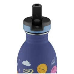 Kindertrinkflasche 0,5 l mit Weltall Motiv - Edelstahlflasche mit Strohhalm und Sporttrinkverschluss