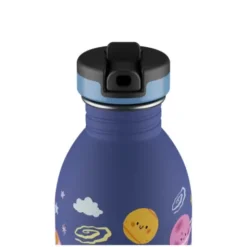 Kindertrinkflasche 0,5 l mit Weltall Motiv - Edelstahlflasche mit Strohhalm und Sporttrinkverschluss