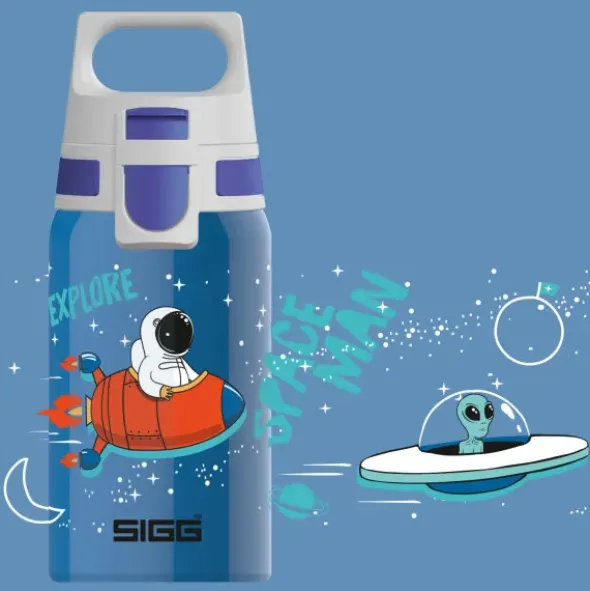 Kindertrinkflasche SHIELD ONE 0,5 l – Edelstahlflasche blau mit Weltraum-Motiv