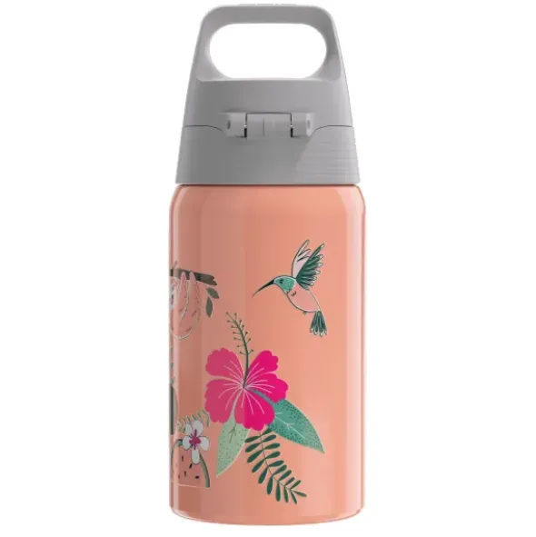 Kindertrinkflasche SHIELD ONE 0,5 l – Edelstahlflasche pastell-orange mit Chamäleon-Motiv
