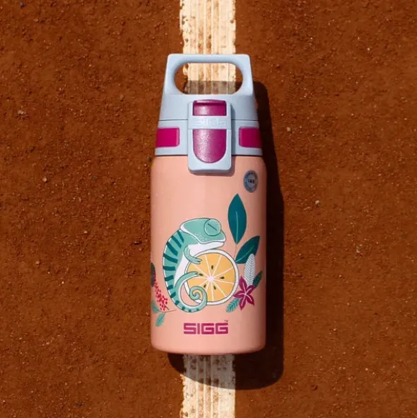 Kindertrinkflasche SHIELD ONE 0,5 l – Edelstahlflasche pastell-orange mit Chamäleon-Motiv