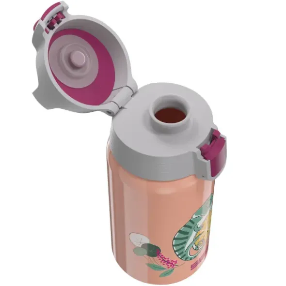 Kindertrinkflasche SHIELD ONE 0,5 l – Edelstahlflasche pastell-orange mit Chamäleon-Motiv