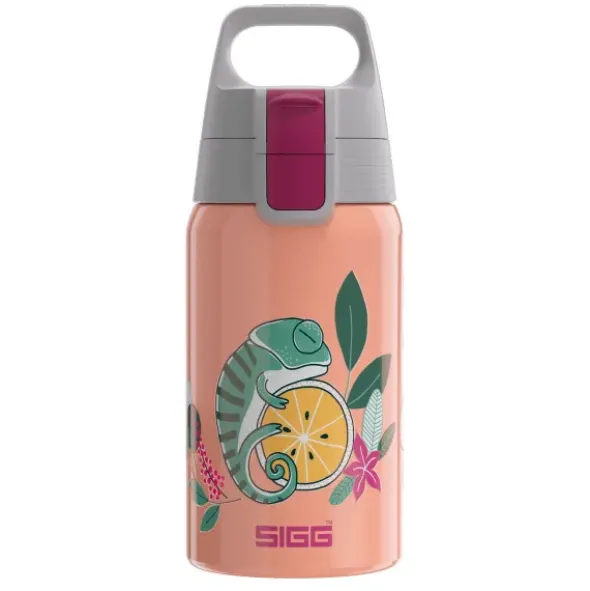 Kindertrinkflasche SHIELD ONE 0,5 l – Edelstahlflasche pastell-orange mit Chamäleon-Motiv