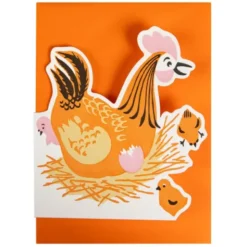 Klappkarte Huhn mit Küken im Nest – Cut Out Grußkarte / Einladungskarte mit Umschlag