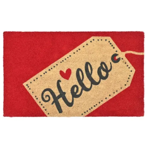 Kokos Fußmatte Hello, Herz rot 75 x 46 cm