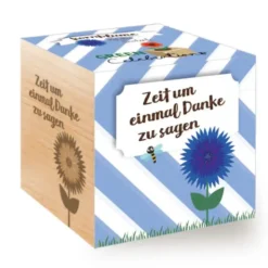 Kornblume im Holzwürfel - Danke, personalisiert