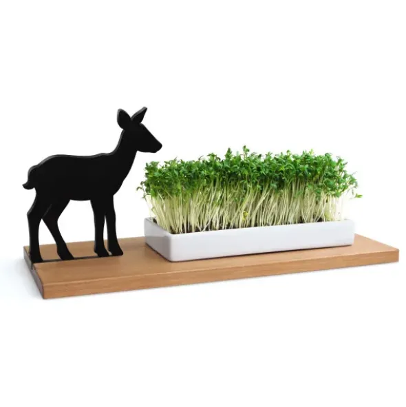 Kresseschale Reh – Porzellanschale auf Holzbrett für Kresse & Microgreens