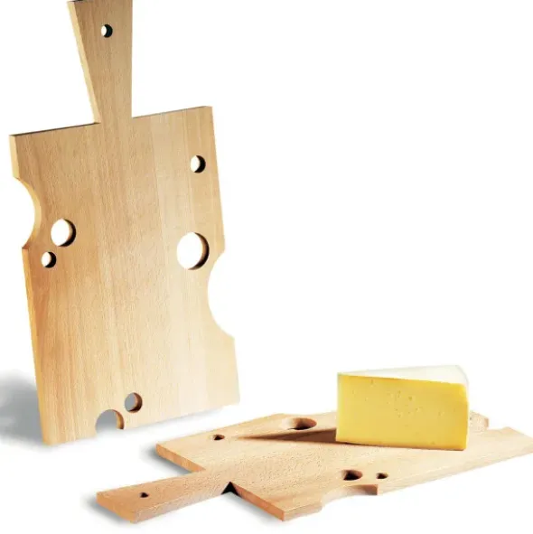 Käsebrett mit Griff 41 x 21 cm - Servierbrett mit "Käse"-Löchern aus Massivholz