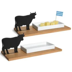 Käseschale KUH – Porzellanschale auf Holzbrett für Käse & Snacks