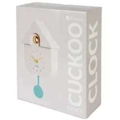 Kuckucksuhr weiß mit Pendel mint, Wand-/Tischuhr CUCKOO mit Vogel & Kuckucksruf