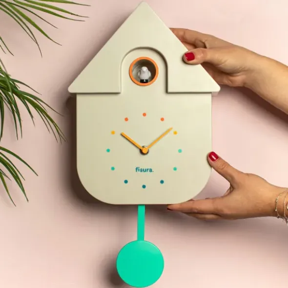 Kuckucksuhr weiß mit Pendel mint, Wand-/Tischuhr CUCKOO mit Vogel & Kuckucksruf