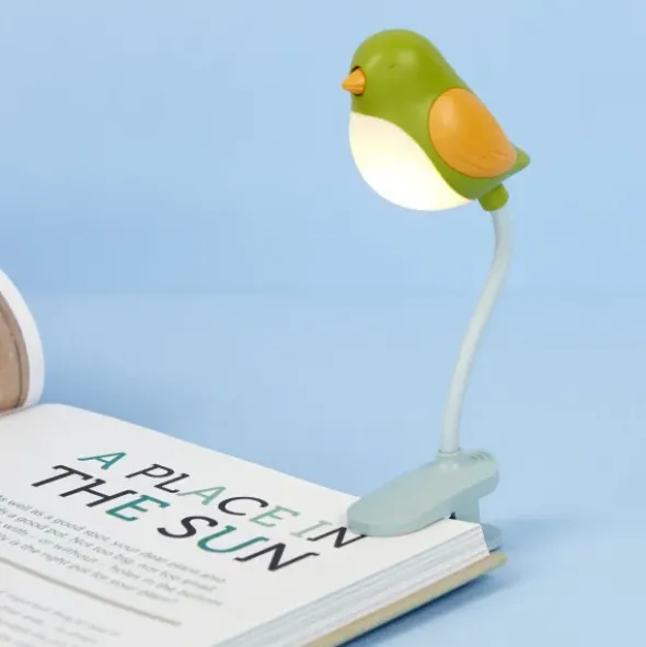 Leselampe Vogel grün - Buchlicht BIRDIE zum Klemmen mit flexiblem Lampenhals