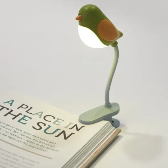 Leselampe Vogel grün - Buchlicht BIRDIE zum Klemmen mit flexiblem Lampenhals