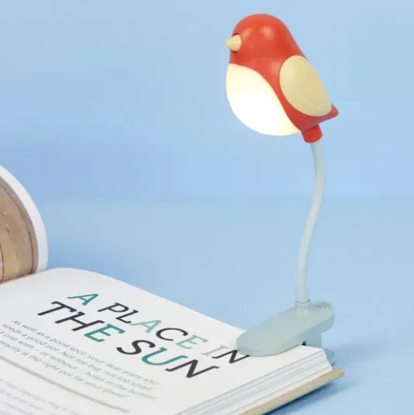 Leselampe Vogel rot - Buchlicht BIRDIE zum Klemmen mit flexiblem Lampenhals