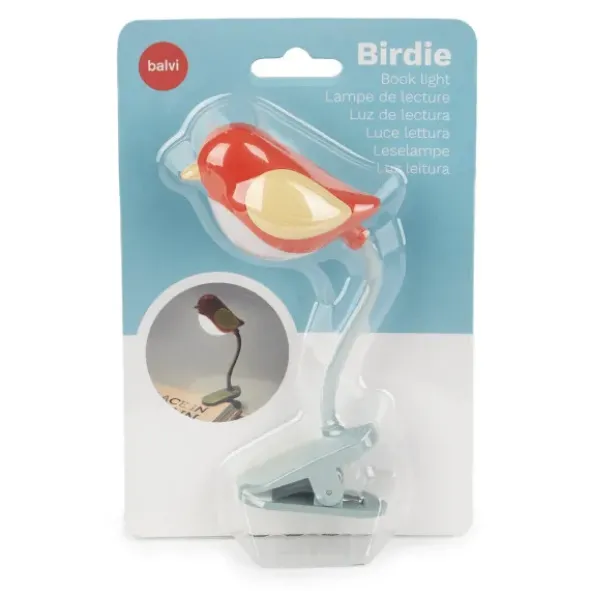 Leselampe Vogel rot - Buchlicht BIRDIE zum Klemmen mit flexiblem Lampenhals