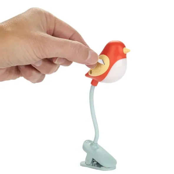 Leselampe Vogel rot - Buchlicht BIRDIE zum Klemmen mit flexiblem Lampenhals
