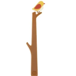 Lesezeichen 3D-Vogel gelb auf Ast, flexibler Buchmarker BIRDIE aus Kunststoff