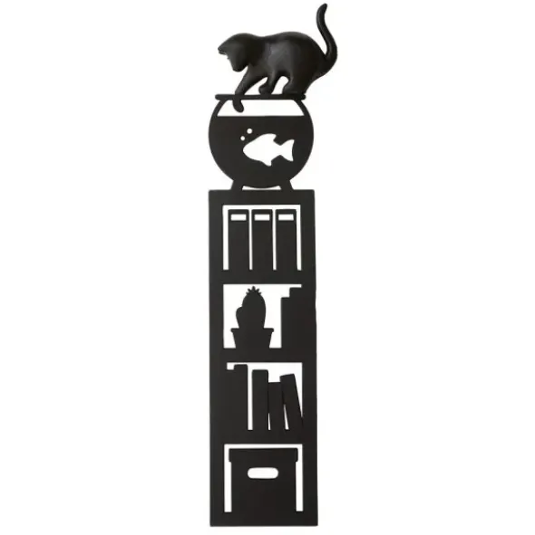 Lesezeichen fischende Katze, Kunststoff schwarz
