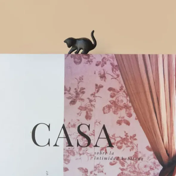 Lesezeichen fischende Katze, Kunststoff schwarz