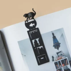 Lesezeichen fischende Katze, Kunststoff schwarz