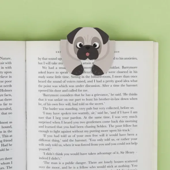 Lesezeichen Hund magnetisch auf Geschenkkarte, grau-schwarz MUFFIN