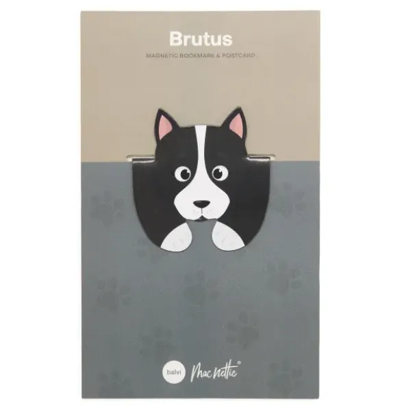 Lesezeichen Hund magnetisch auf Geschenkkarte, schwarz-weiß BRUTUS