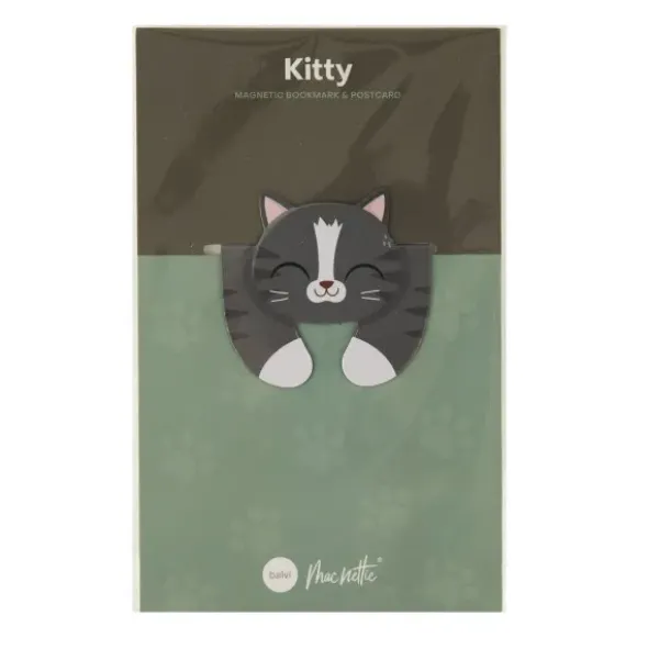 Lesezeichen Katze magnetisch auf Geschenkkarte, grau-getigerte Katze KITTY