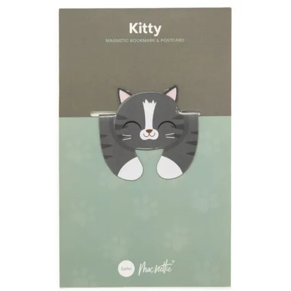 Lesezeichen Katze magnetisch auf Geschenkkarte, grau-getigerte Katze KITTY