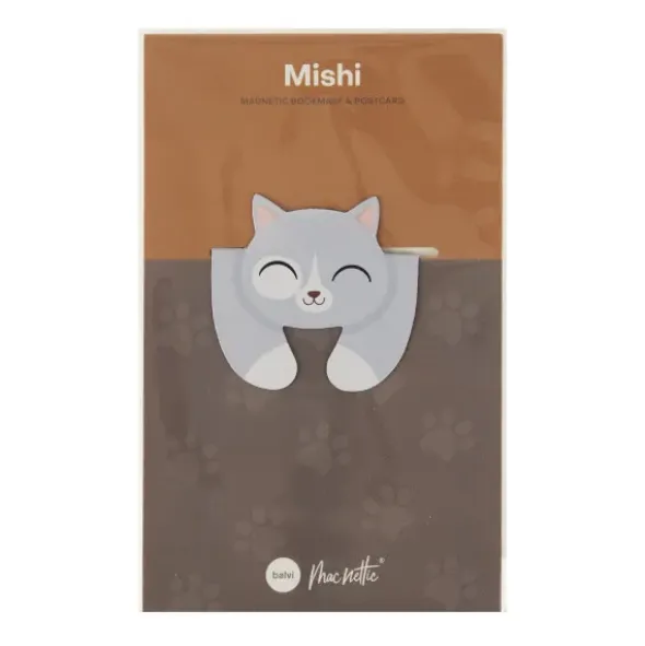 Lesezeichen Katze magnetisch auf Geschenkkarte, hellgraue Katze MISHI