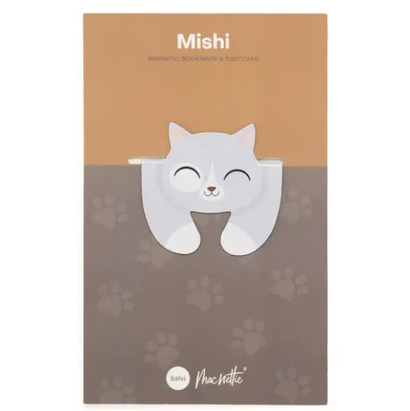 Lesezeichen Katze magnetisch auf Geschenkkarte, hellgraue Katze MISHI