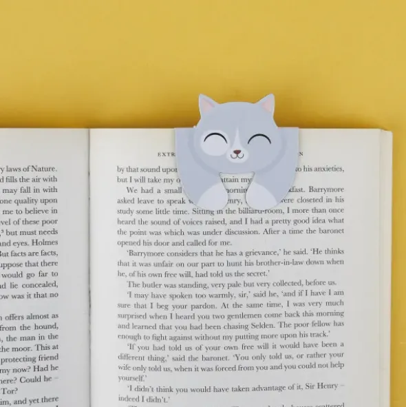 Lesezeichen Katze magnetisch auf Geschenkkarte, hellgraue Katze MISHI