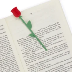 Lesezeichen Rose aus Kunststoff, Buchmarker LOVE mit roter 3D Blüte