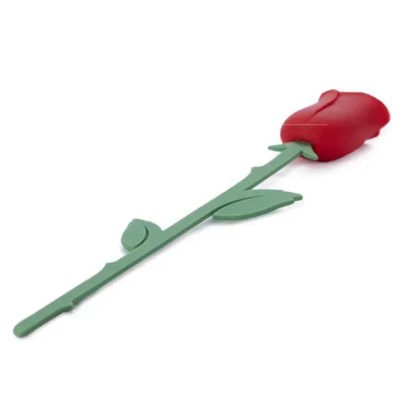 Lesezeichen Rose aus Kunststoff, Buchmarker LOVE mit roter 3D Blüte