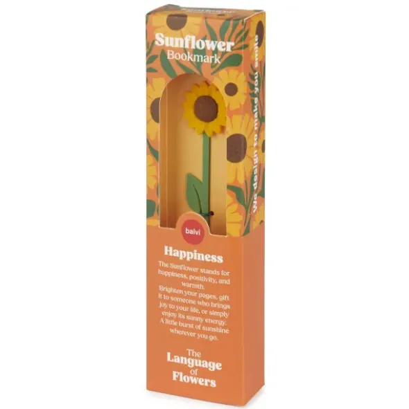 Lesezeichen Sonnenblume aus Kunststoff, Buchmarker HAPPINESS mit gelber 3D Blüte