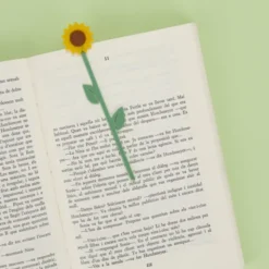 Lesezeichen Sonnenblume aus Kunststoff, Buchmarker HAPPINESS mit gelber 3D Blüte