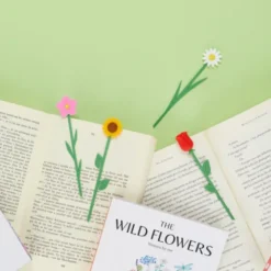 Lesezeichen Sonnenblume aus Kunststoff, Buchmarker HAPPINESS mit gelber 3D Blüte