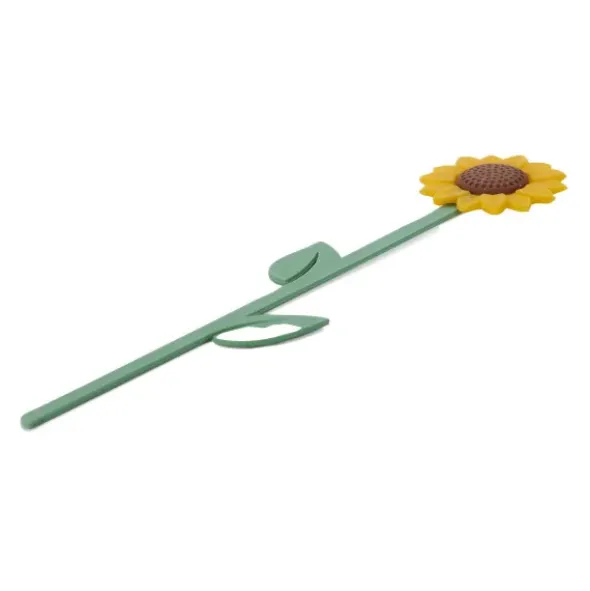 Lesezeichen Sonnenblume aus Kunststoff, Buchmarker HAPPINESS mit gelber 3D Blüte