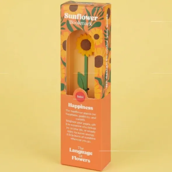 Lesezeichen Sonnenblume aus Kunststoff, Buchmarker HAPPINESS mit gelber 3D Blüte